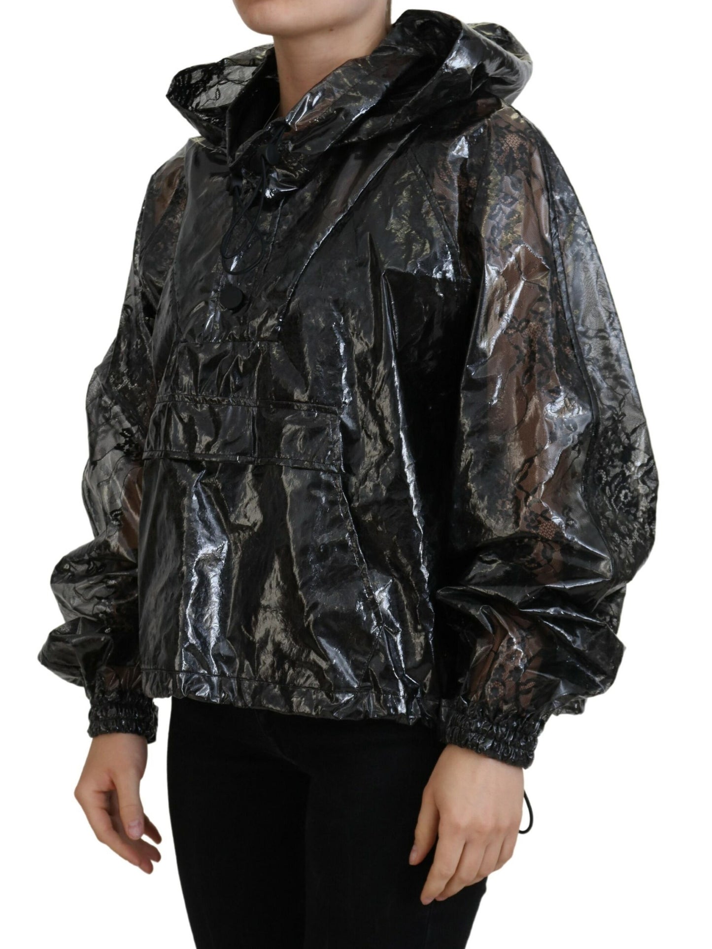 Elegant Designer Black Nylon Pullover Jacket