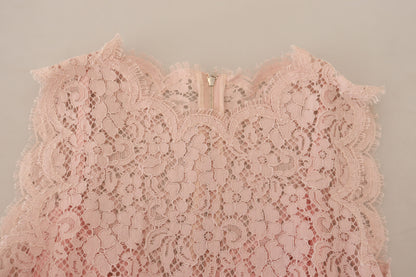 Elegante mouwloze blouse van transparant kant in roze