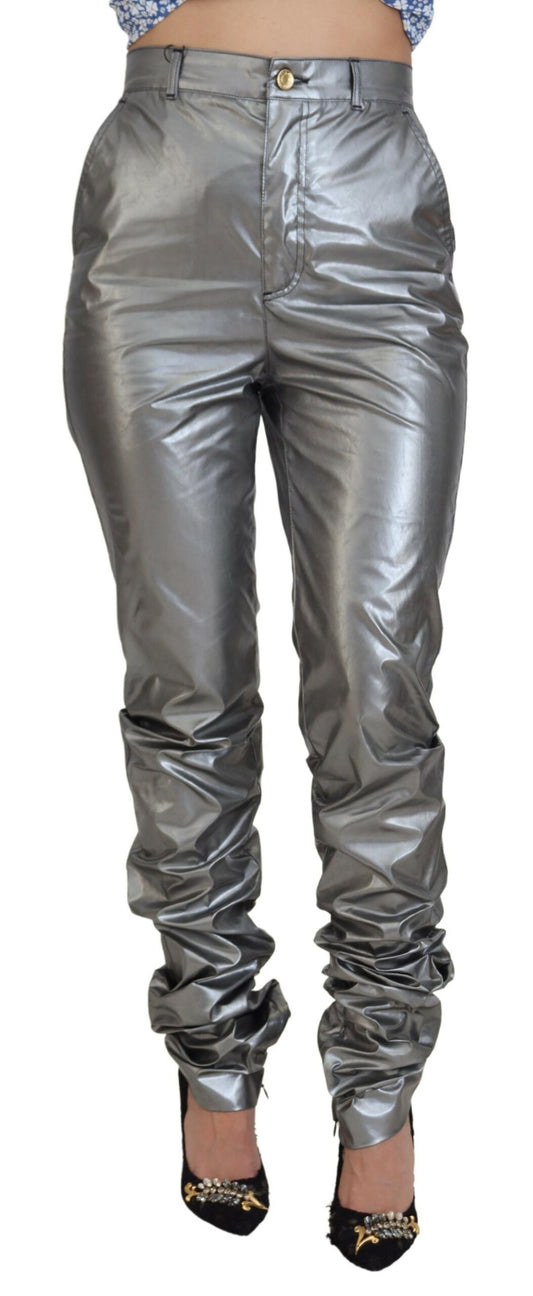 Elegante skinny broek met hoge taille in zilver