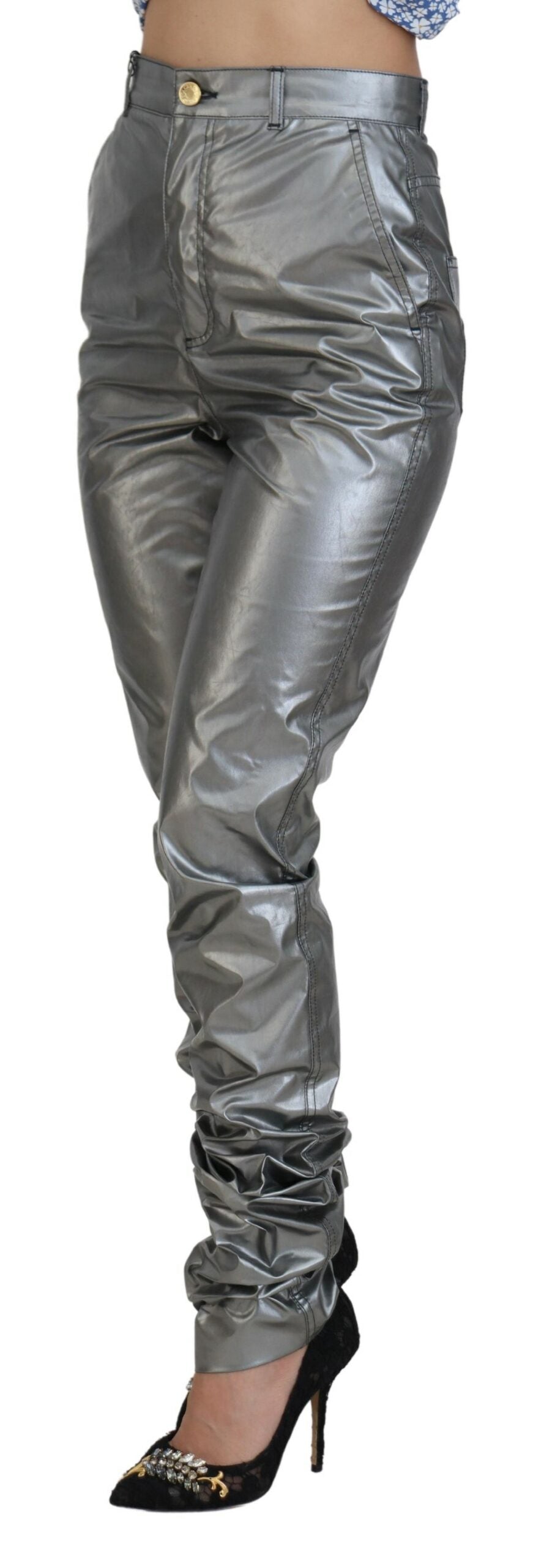 Elegante skinny broek met hoge taille in zilver