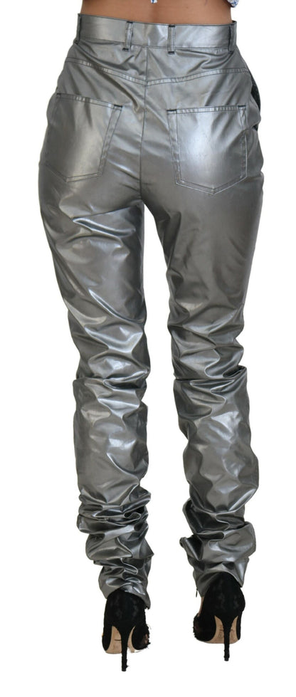 Elegante skinny broek met hoge taille in zilver