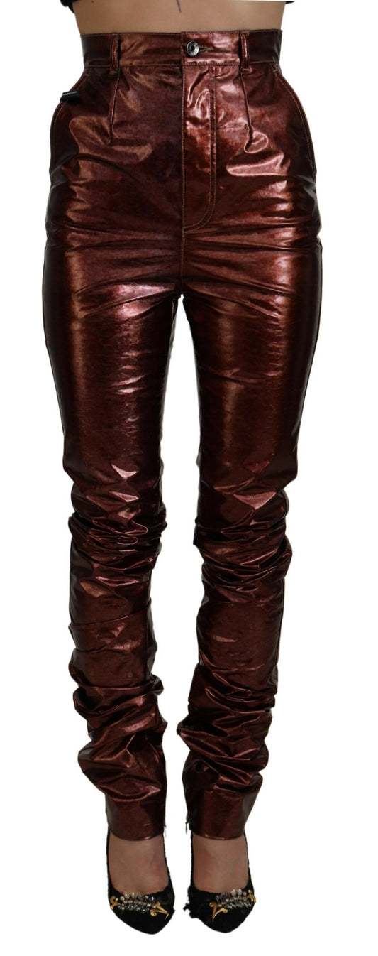 Skinny jeans met hoge taille in metallic brons