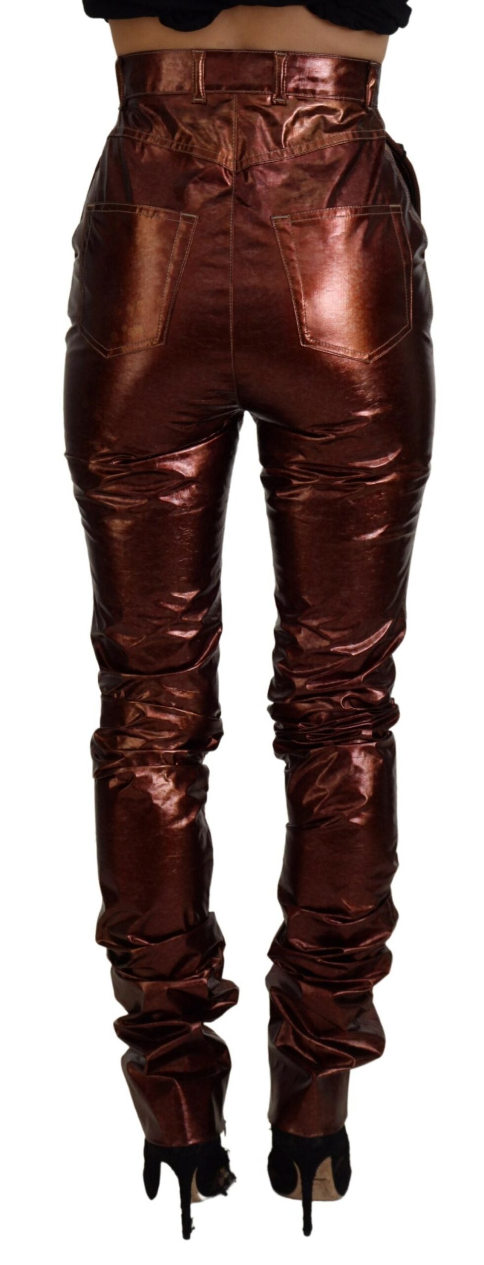 Skinny jeans met hoge taille in metallic brons