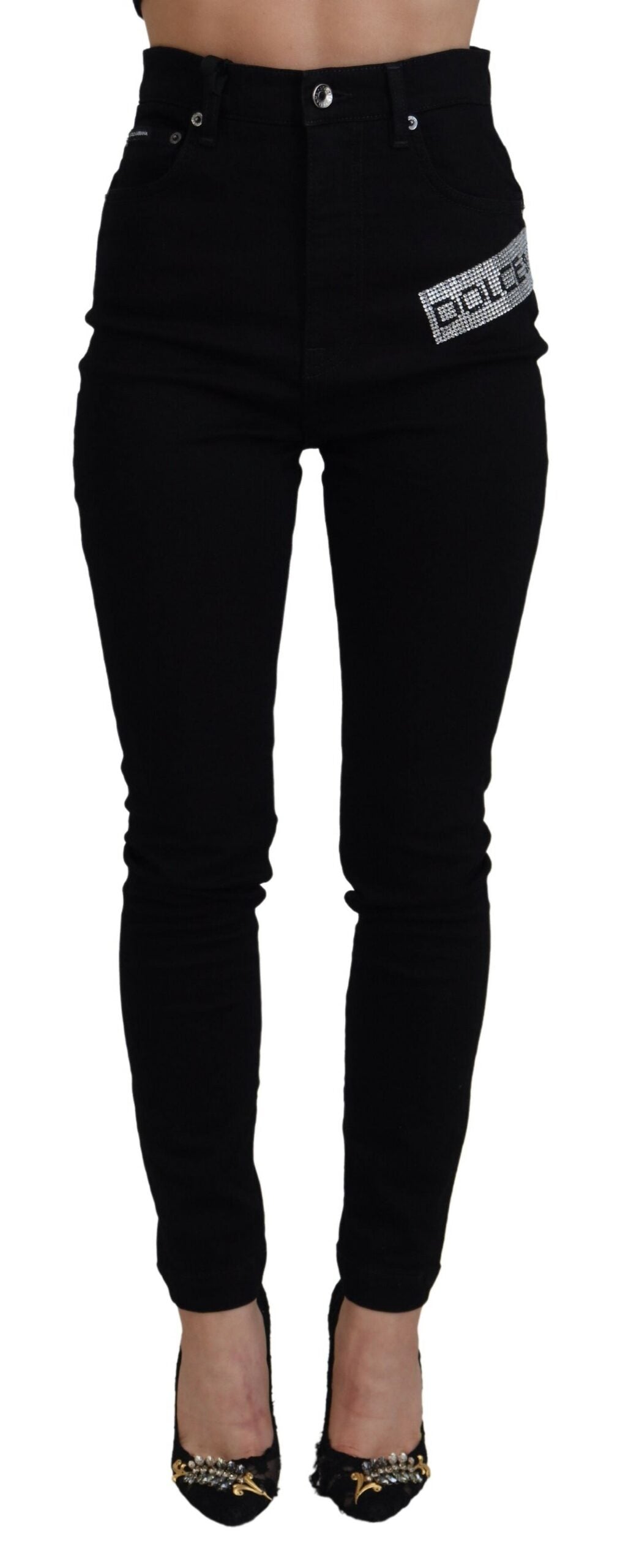 Chique zwarte slim-fit jeans met hoge taille