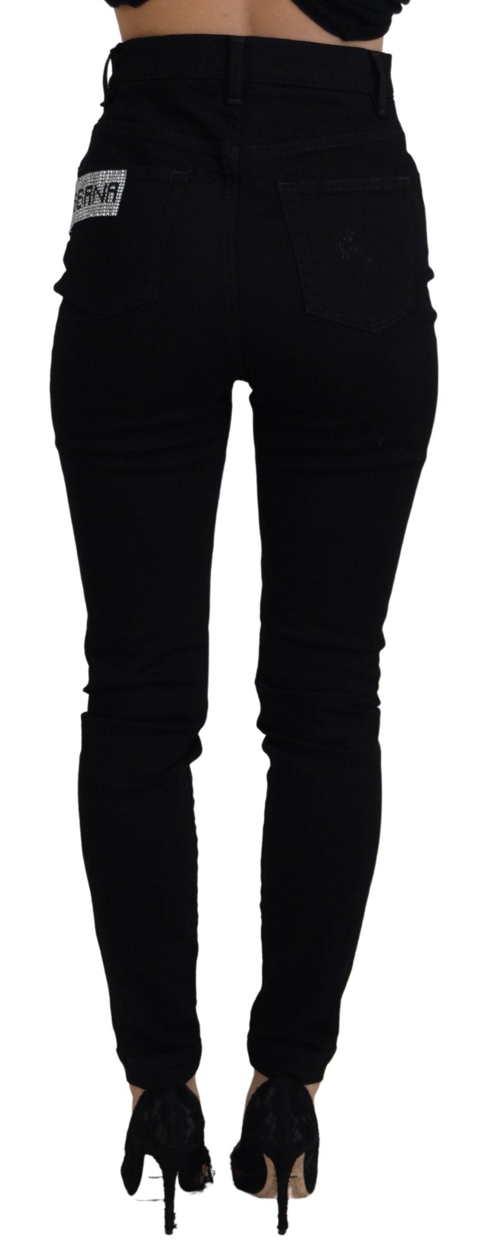 Chique zwarte slim-fit jeans met hoge taille