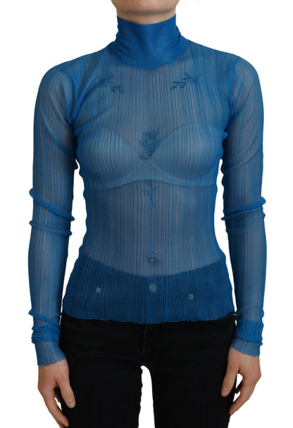 Elegante blauwe mesh blousetop