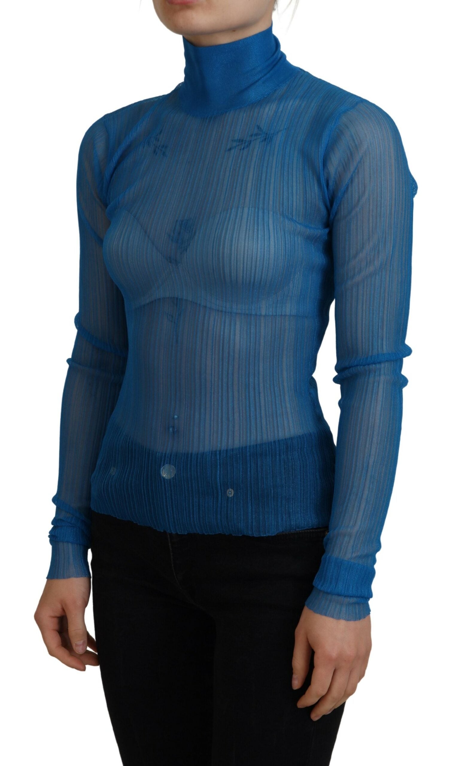 Elegante blauwe mesh blousetop