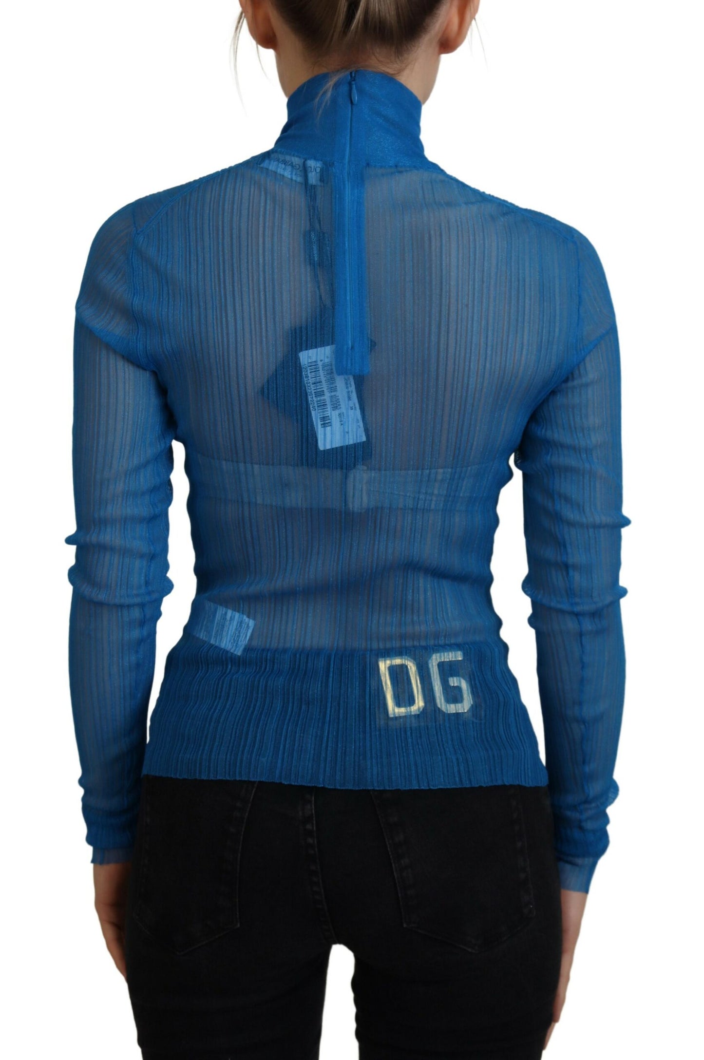 Elegante blauwe mesh blousetop