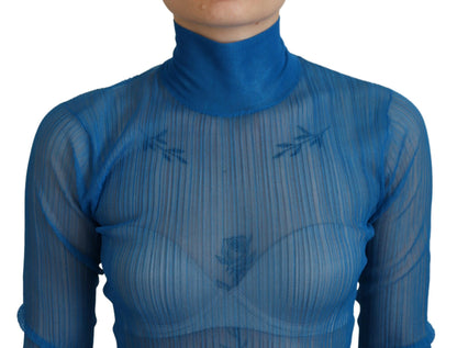 Elegante blauwe mesh blousetop