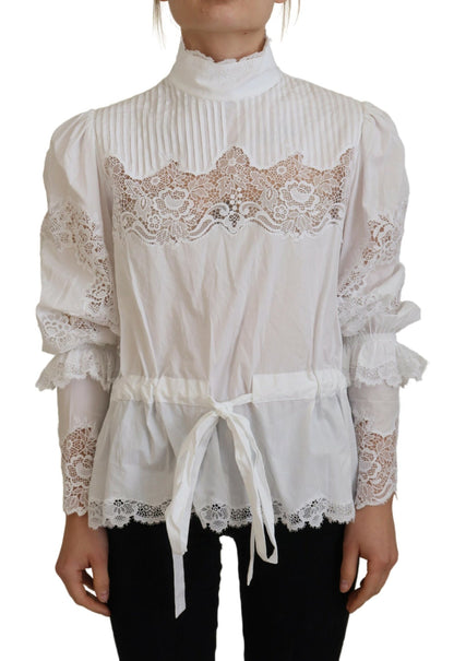 Elegante katoenen blouse met witte kanten rand