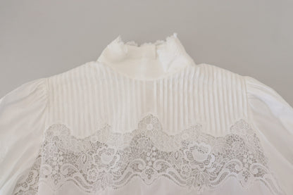 Elegante katoenen blouse met witte kanten rand