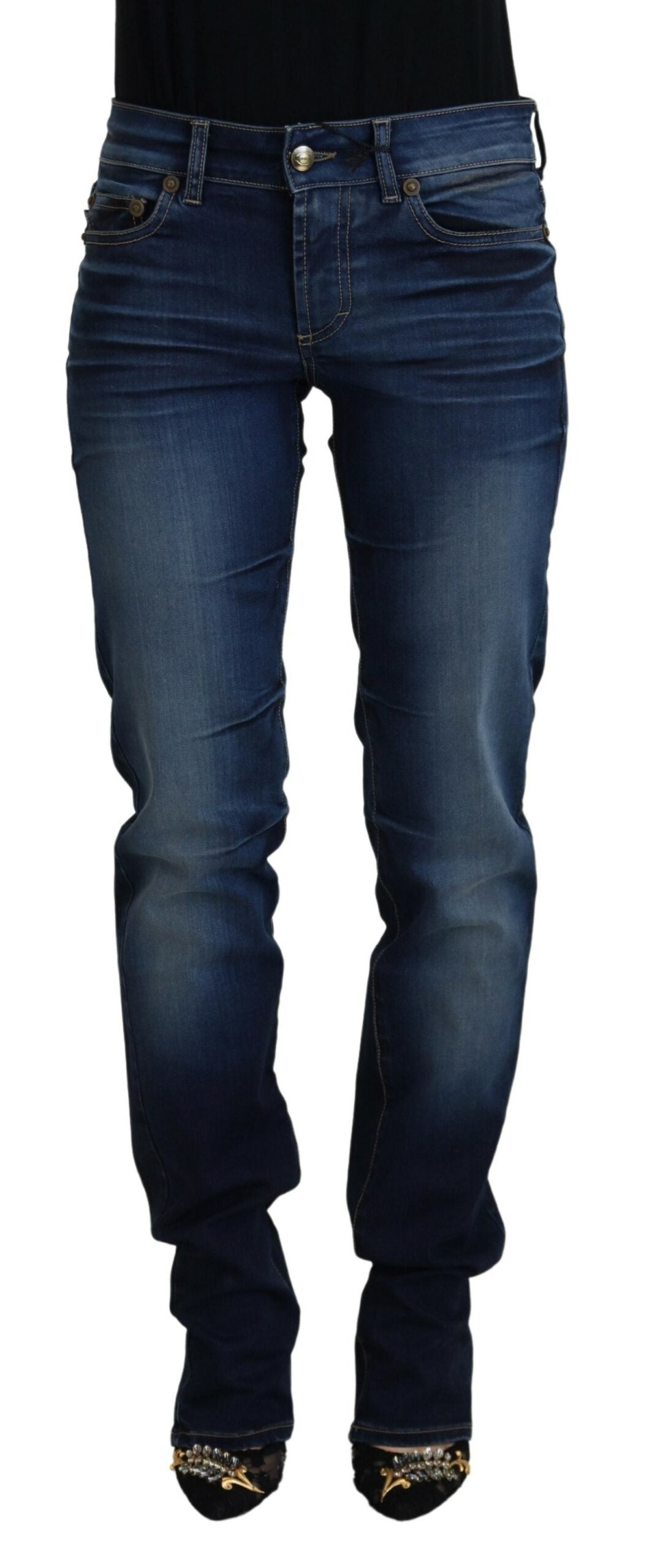 Chique denimbroek met lage taille in blauw