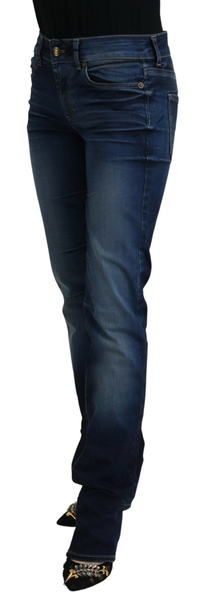 Chique denimbroek met lage taille in blauw