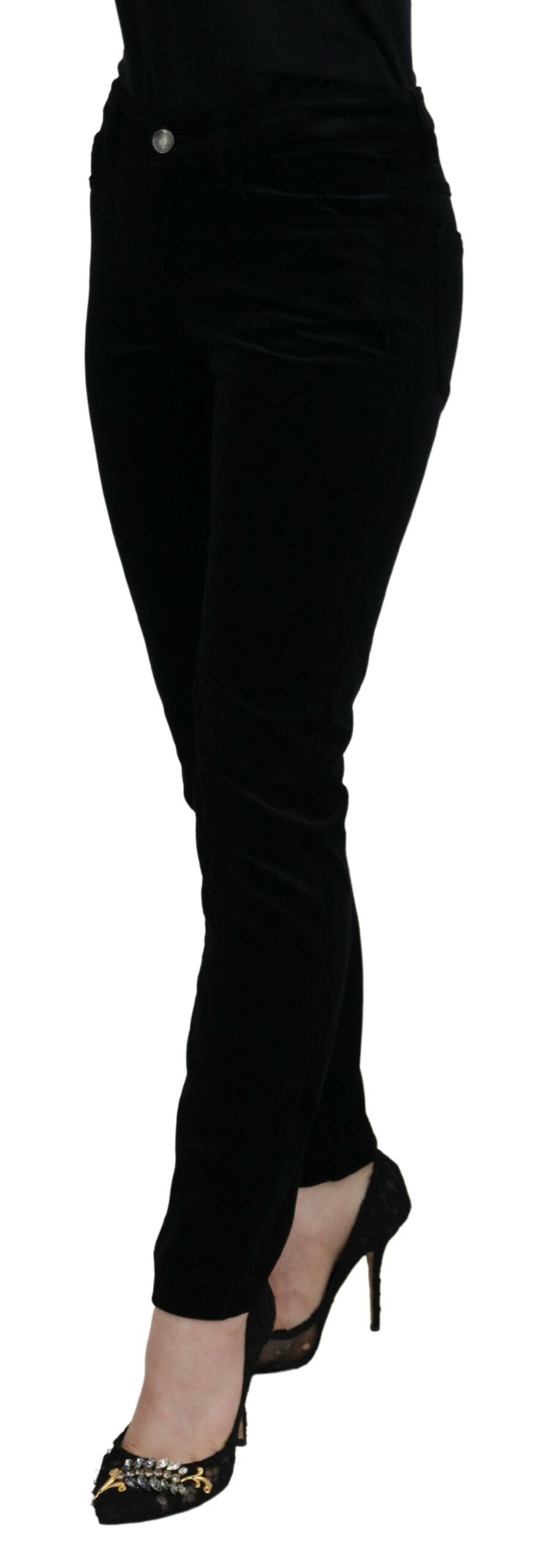 Chic Black Mid Waist Skinny Jeans