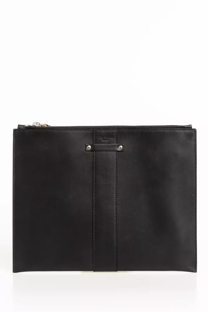 Elegante bolso de mano con bolsillo de cuero negro