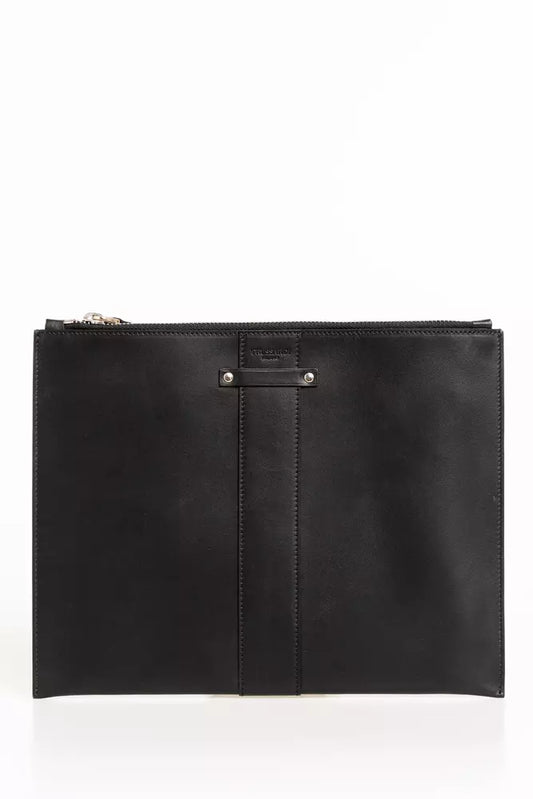 Elegante bolso de mano con bolsillo de cuero negro