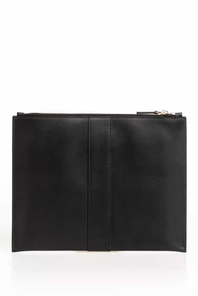 Elegante bolso de mano con bolsillo de cuero negro