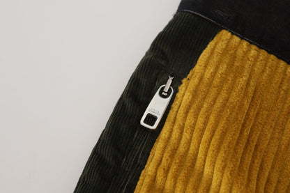 Elegantes pantalones cónicos negros con detalles en amarillo