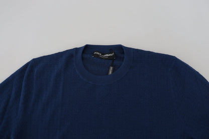 Elegant Blue Cashmere-Silk Men's Pullover