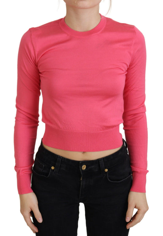 Elegante roze cropped trui met ronde hals