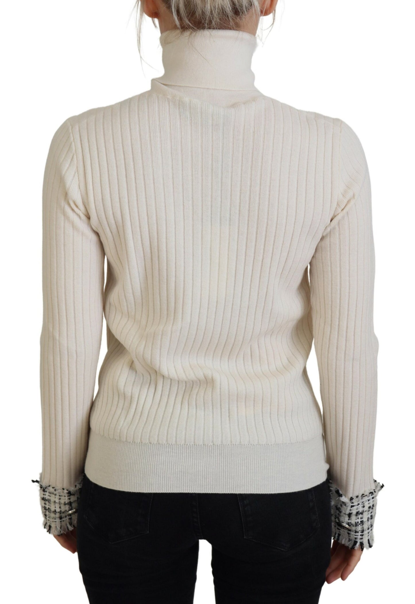 Ivory Turtleneck Wool Blend Sweater