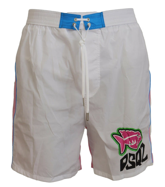 Chique zwemshort met witte en roze print