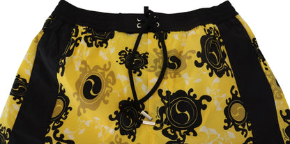 Zwemshort boxer met gele blokprint