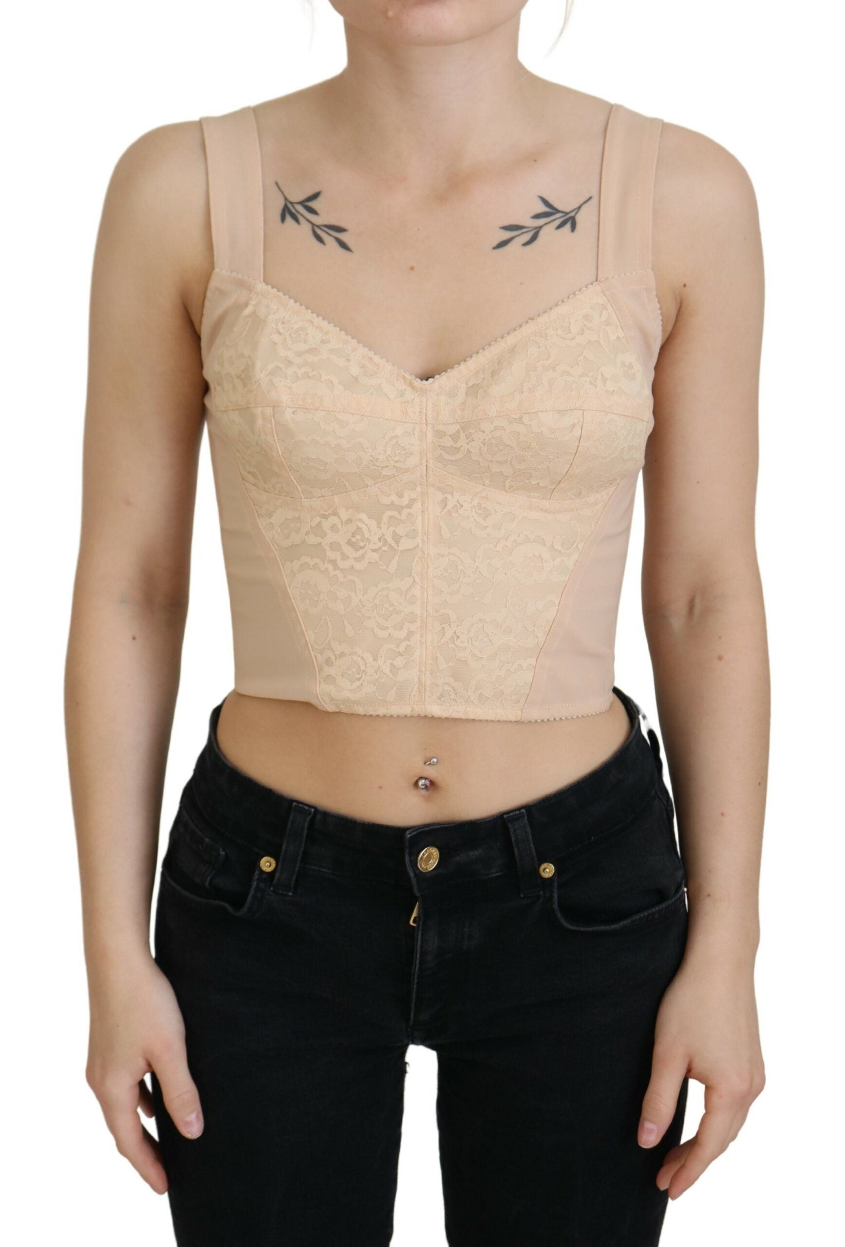 Beige bijgesneden bustier korset brasserie-top