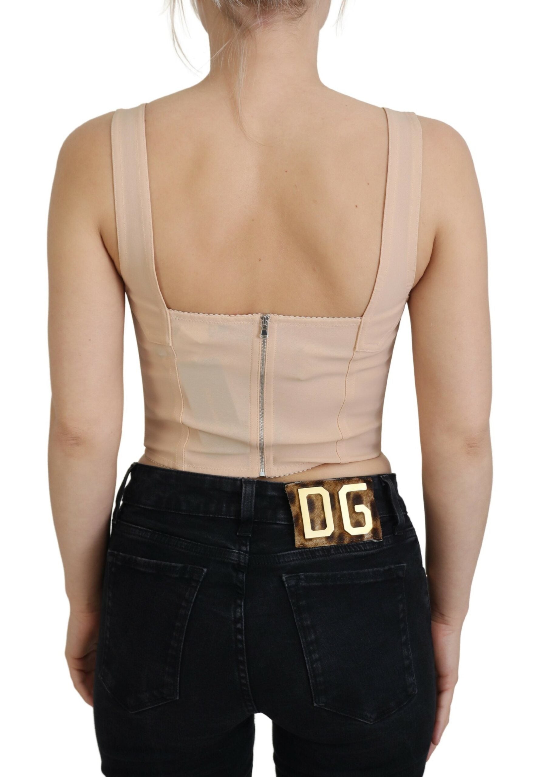 Beige bijgesneden bustier korset brasserie-top