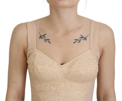 Beige bijgesneden bustier korset brasserie-top