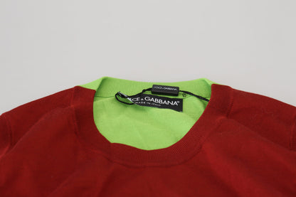 Top casual de seda elegante rojo verde