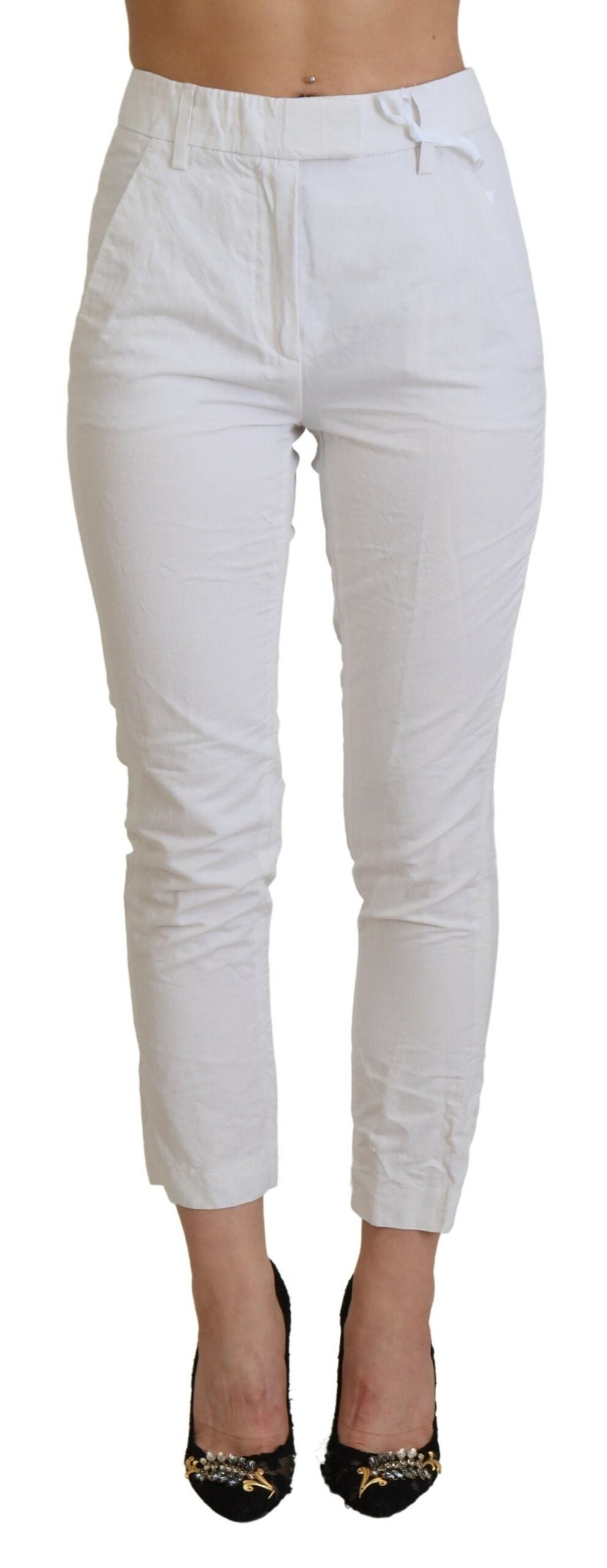 Elegant High Waist Tapered White Pants