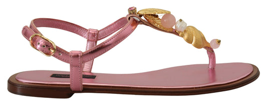 Chique roze lederen sandalen met prachtige versiering