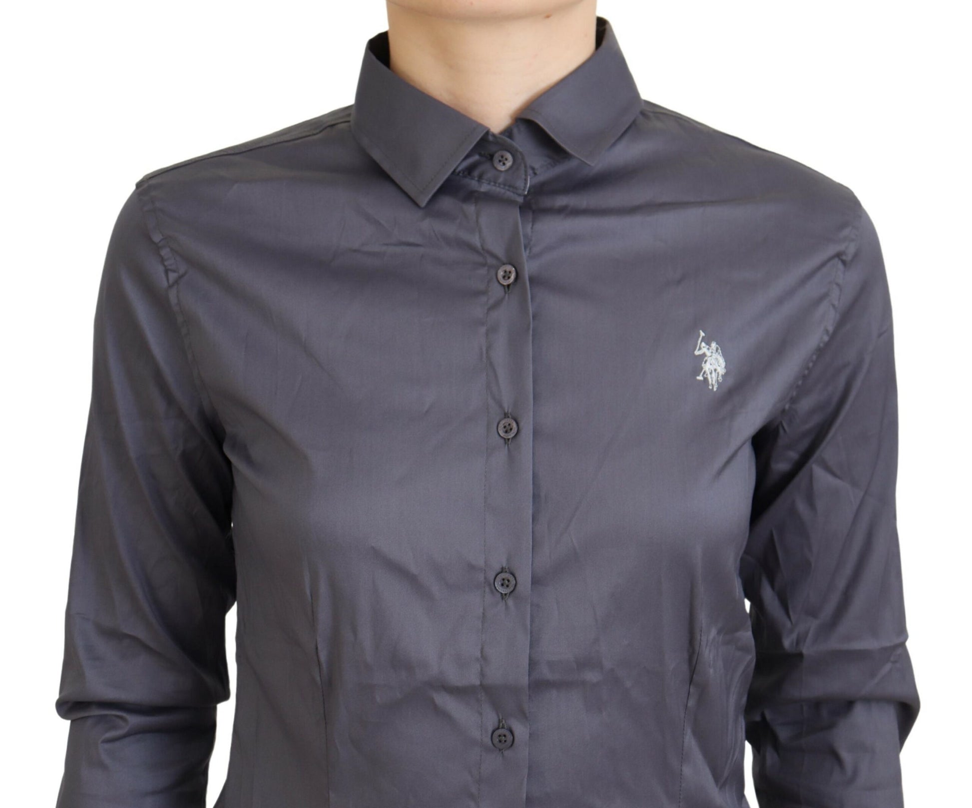 Elegante grijze polotop met lange mouwen