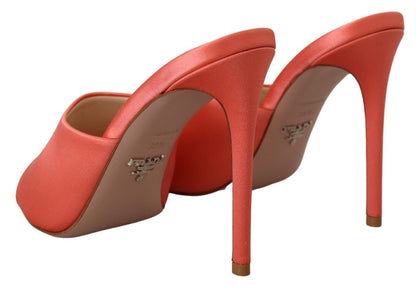 Elegant Coral Leather Heels Sandals