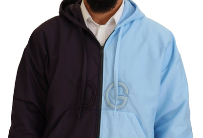 Elegant Hooded Blue Jacket - Full Zipper Closure