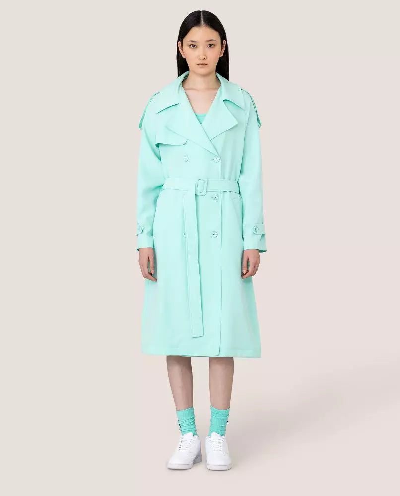 Elegant Light Blue Double-Breasted Trench Coat