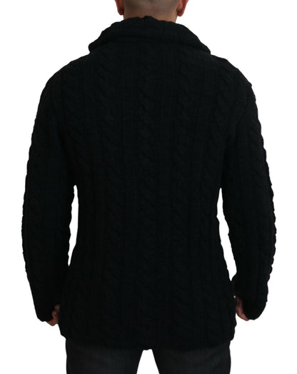 Elegant Black Wool-Cashmere Cardigan Sweater