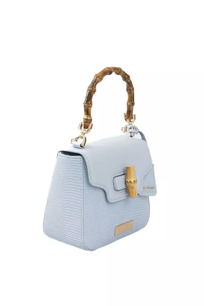 Elegante bolso de hombro azul claro con detalles dorados