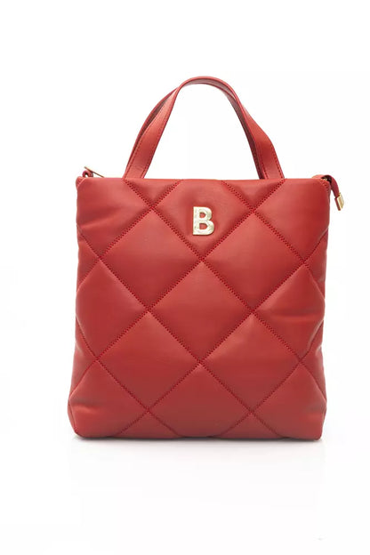 Elegante bolso de hombro de cuero rojo con detalles dorados