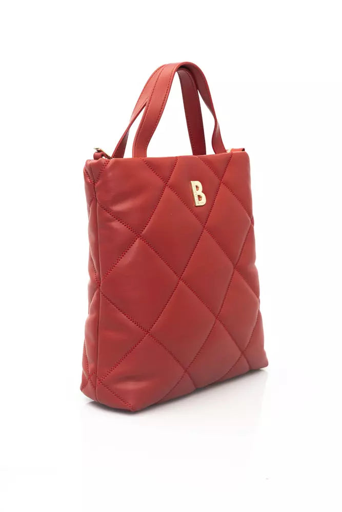 Elegante bolso de hombro de cuero rojo con detalles dorados