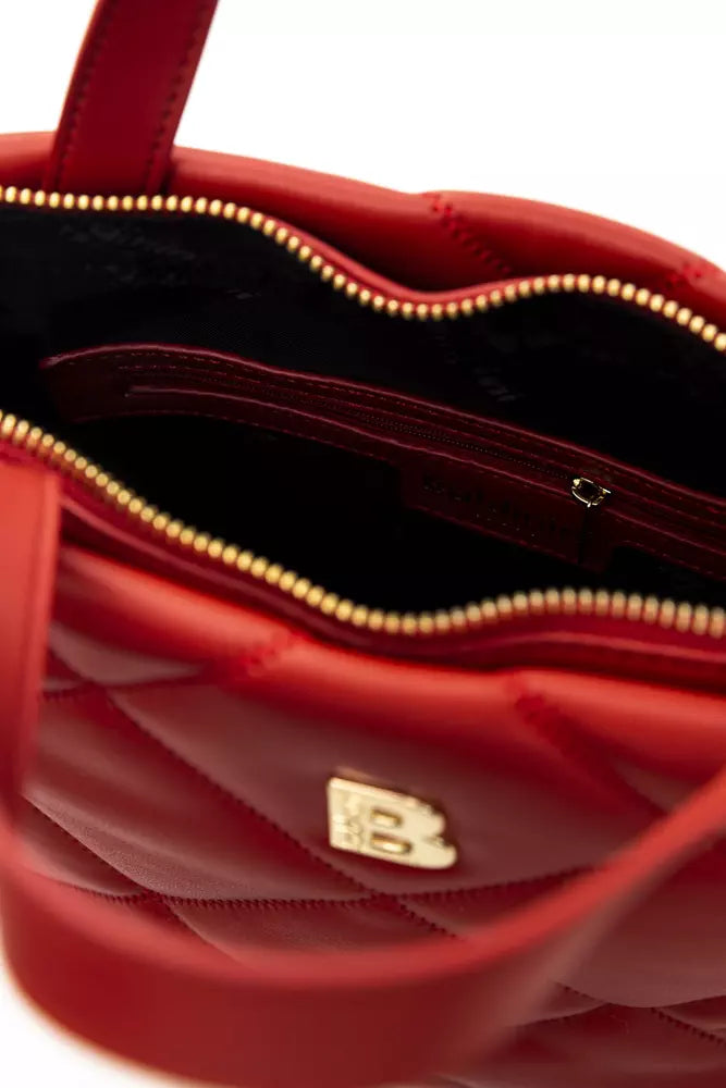 Elegante bolso de hombro de cuero rojo con detalles dorados