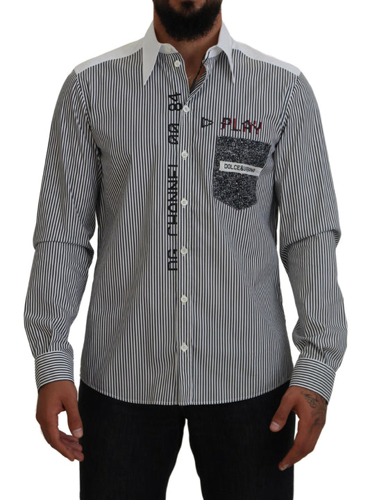 Camisa clásica con botones a rayas en blanco y negro