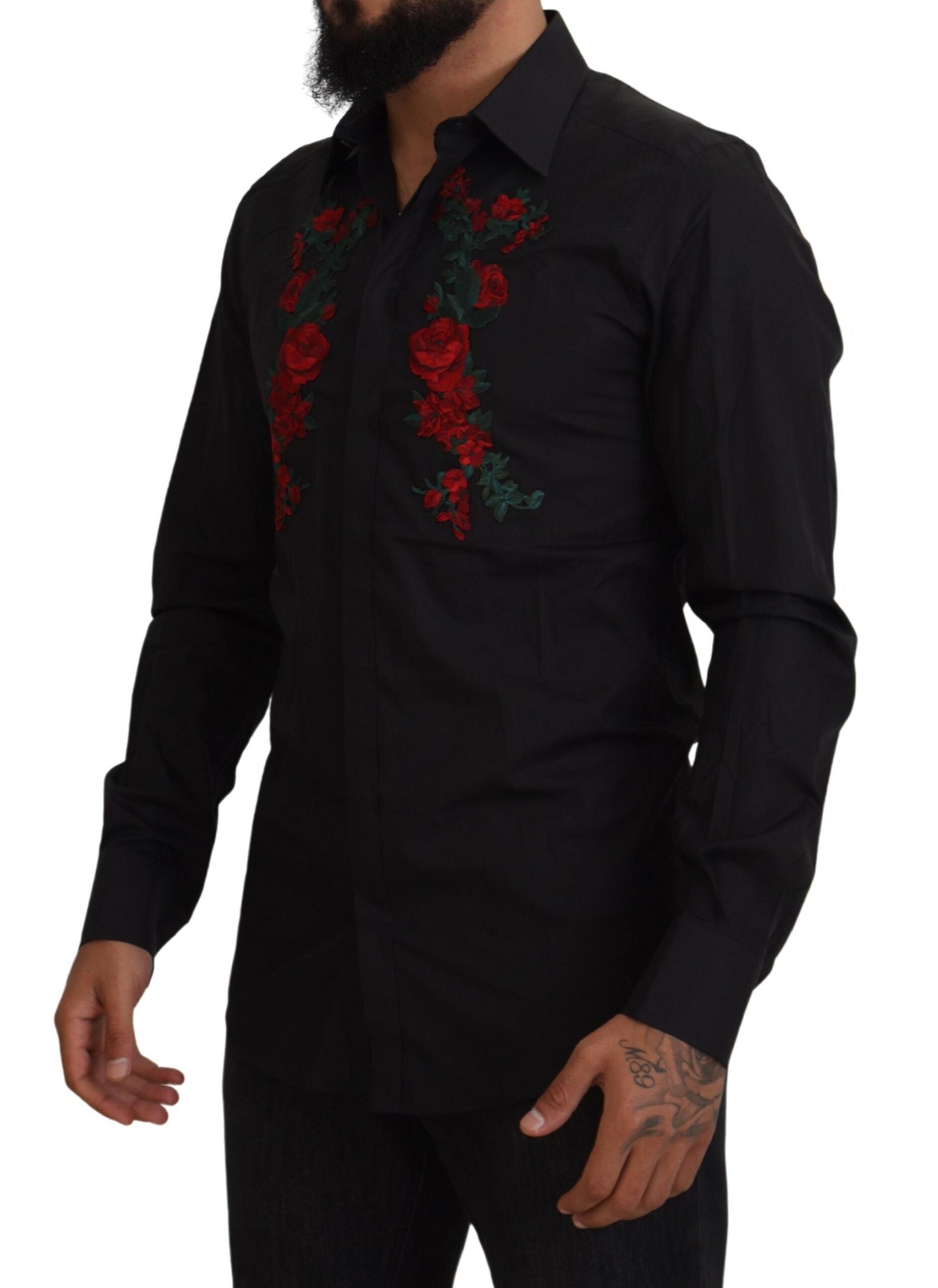 Camisa elegante de algodón con bordado floral