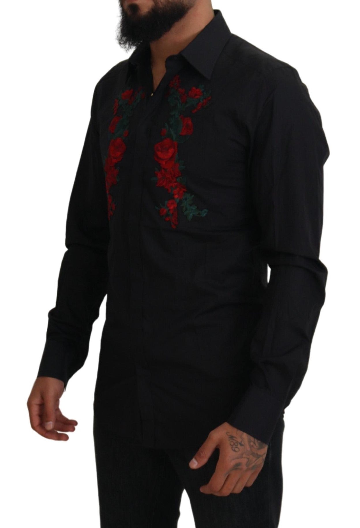 Camisa elegante de algodón con bordado floral