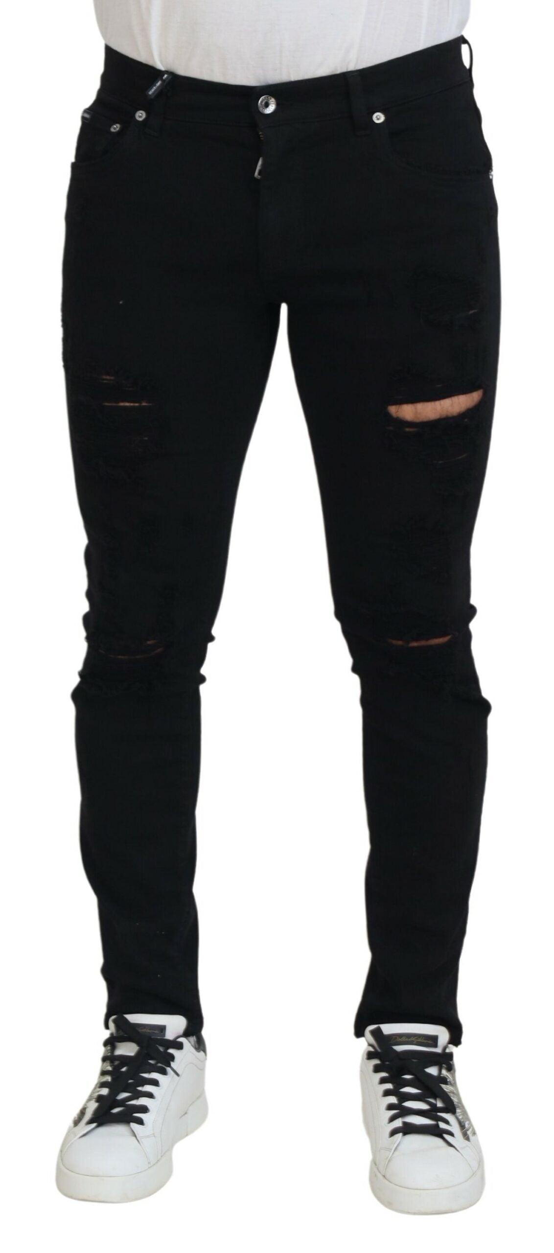 Denim negro de corte slim con harapos esbeltos