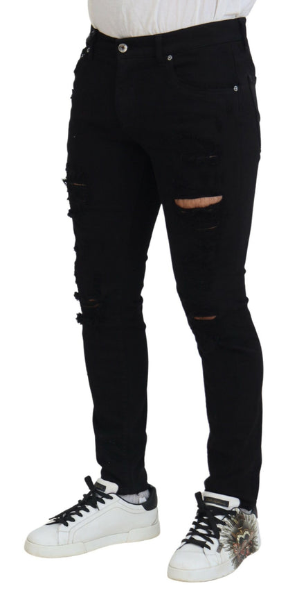 Svelte Black Tattered Slim Fit Denim