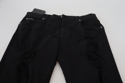 Denim negro de corte slim con harapos esbeltos