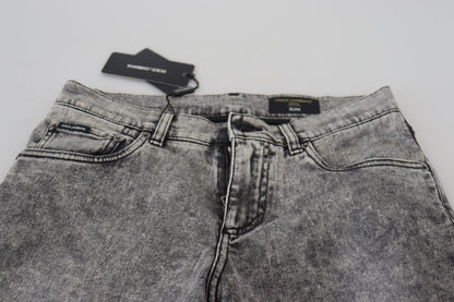 Grijs gewassen katoenen slim-fit denim jeans voor heren