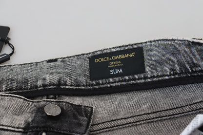 Grijs gewassen katoenen slim-fit denim jeans voor heren